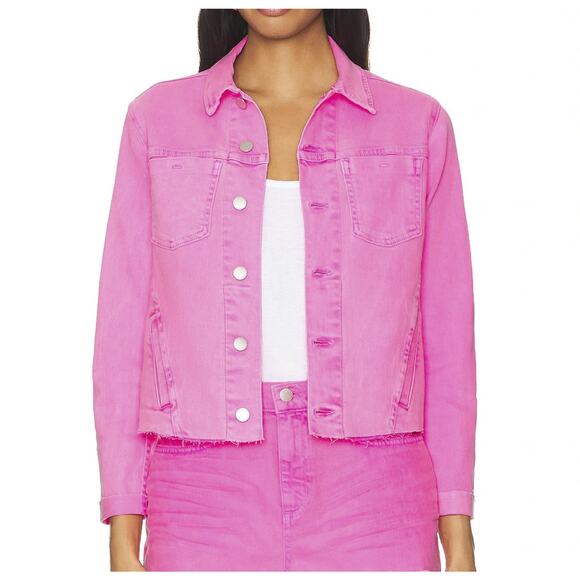 L'Agence NWT Janelle Cropped Jean Jacket Women's Pink Denim Button Up XS NEW - Picture 1 of 5